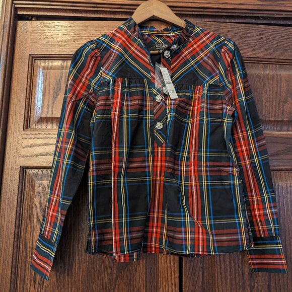 J.Crew Fresco Top with Jewel Buttons in Stewart Tartan - Picture 10 of 11